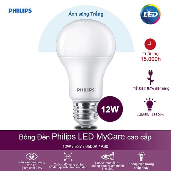 Bóng đèn Philips MyCare 12W 6500K E27 A60 - Ánh sáng trắng 2