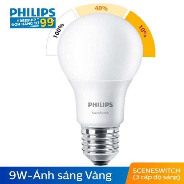 Bóng Đèn Philips LED 3 Cấp Độ Chiếu Sáng 9W 3000K E27 - Ánh Sáng Vàng 1