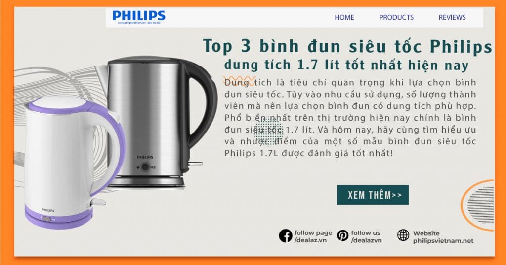 Top 3 bình đun siêu tốc Philips dung tích 1.7 lít tốt nhất hiện nay