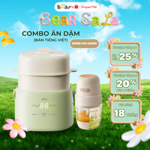 COMBO Ăn Dặm Bear Nồi Nấu Cháo Chậm 1L SC-4H10E Và Máy Xay Ăn Dặm Mini 0.3L CH-4H02S Cho Mẹ Và Bé